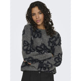 ONLY ONLY Dam stickad ONLFelicia Knit Dark Grey Melange Black Flowers