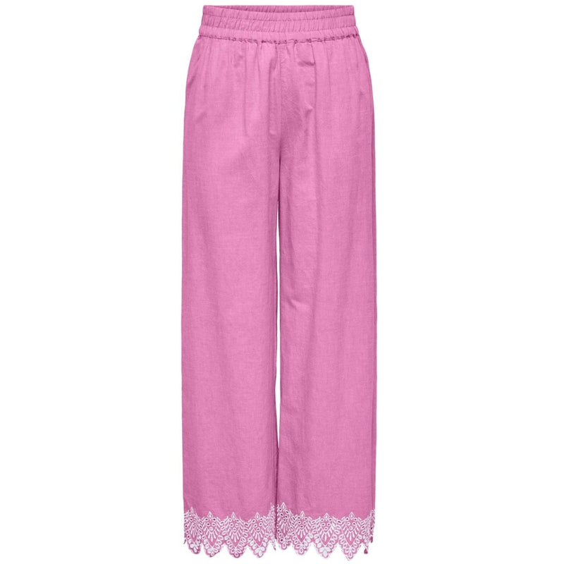 ONLY ONLY dam byxor ONLPAULA Pant Fuchsia Pink BRIGHT WHITE EMB.
