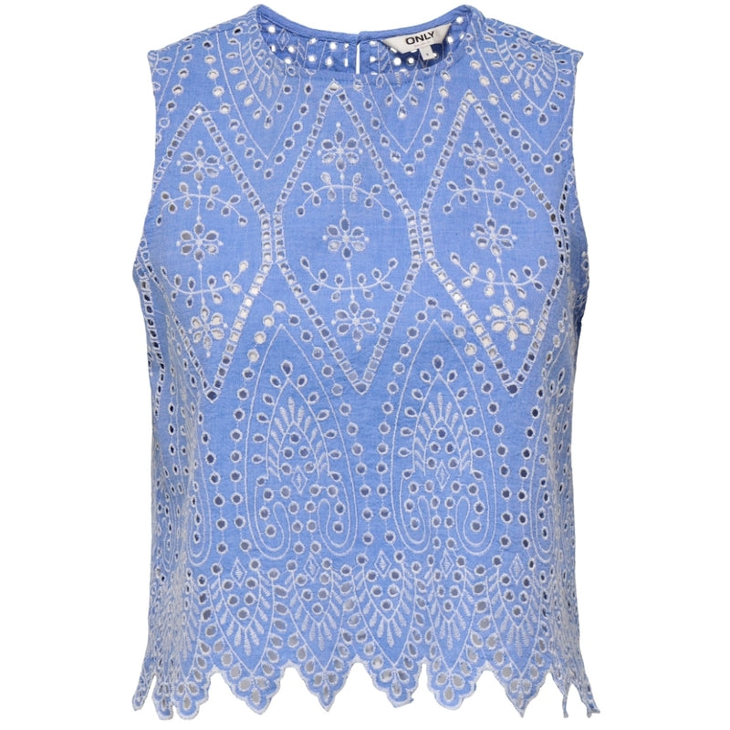 ONLY ONLY dam top ONLTULUM Top Blue Bonnet BRIGHT WHITE EMB.