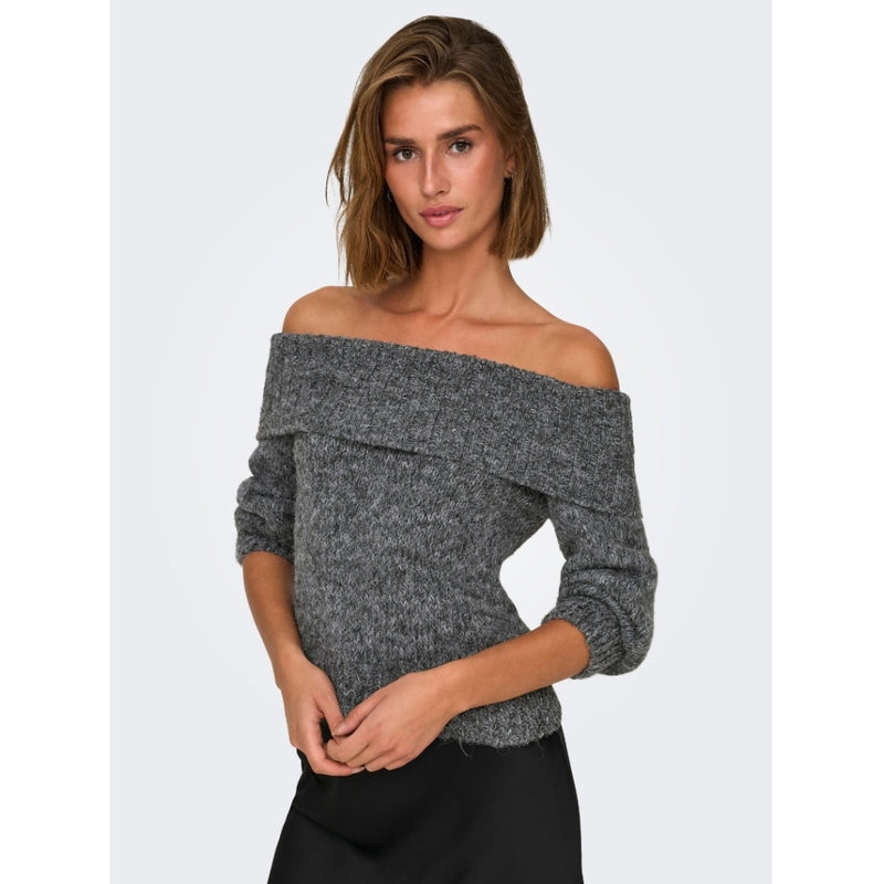 ONLY ONLY dame off shoulder stickad ONLMARIE Knit Medium grey melange