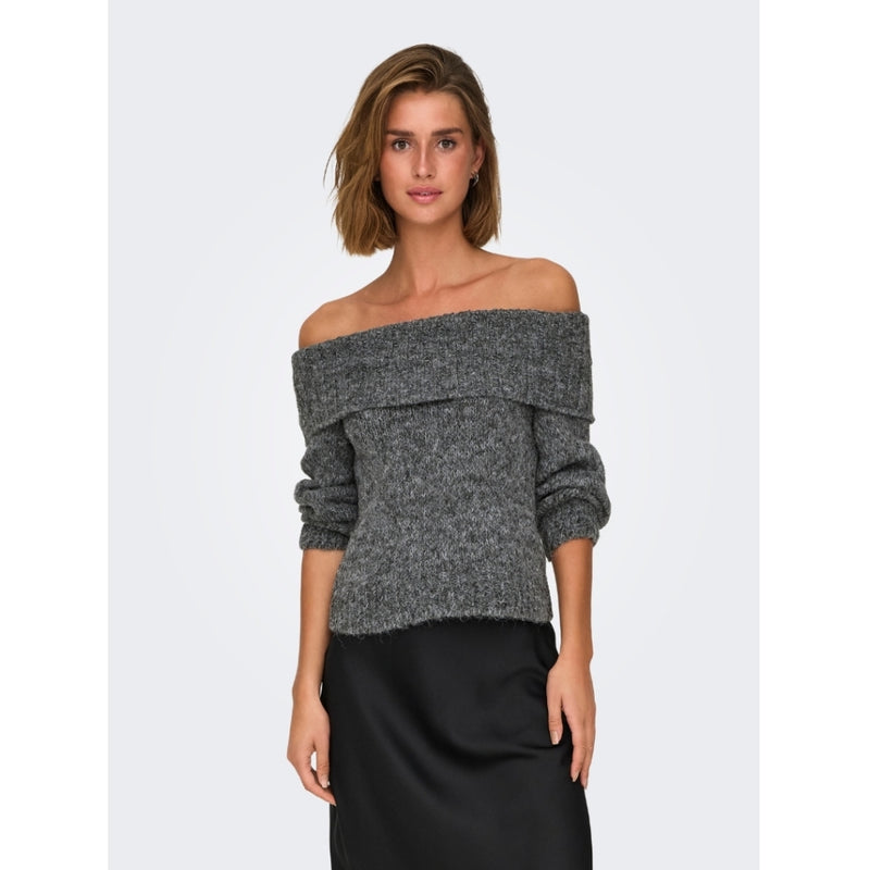 ONLY ONLY dame off shoulder stickad ONLMARIE Knit Medium grey melange