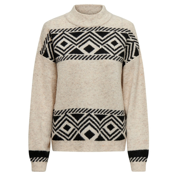 ONLY ONLY dam stickad tröja ONLVICTORIA Knit Pumice Stone BLACK JACQUARD