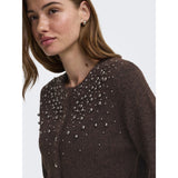 ONLY ONLY kvinnors kofta ONLMiggie Knit Coffee Bean Melange/Silver Metal Pearl