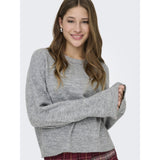 ONLY Only dam stickad tröja ONLSIMONI Pullover Medium grey melange