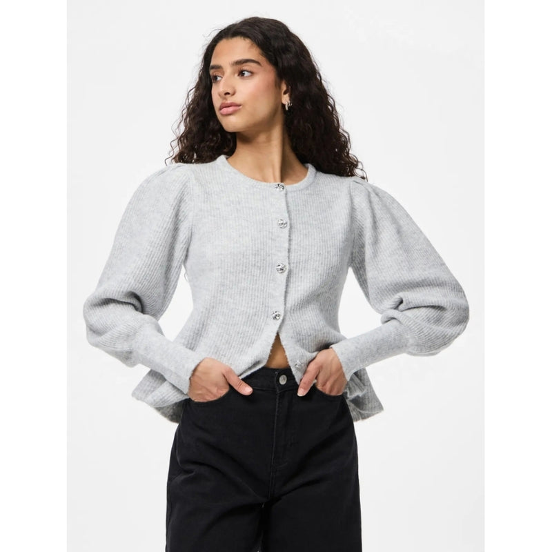 PIECES PIECES DAM KARDIGAN PCANNIE Cardigan Light Grey Melange Silver Buttons