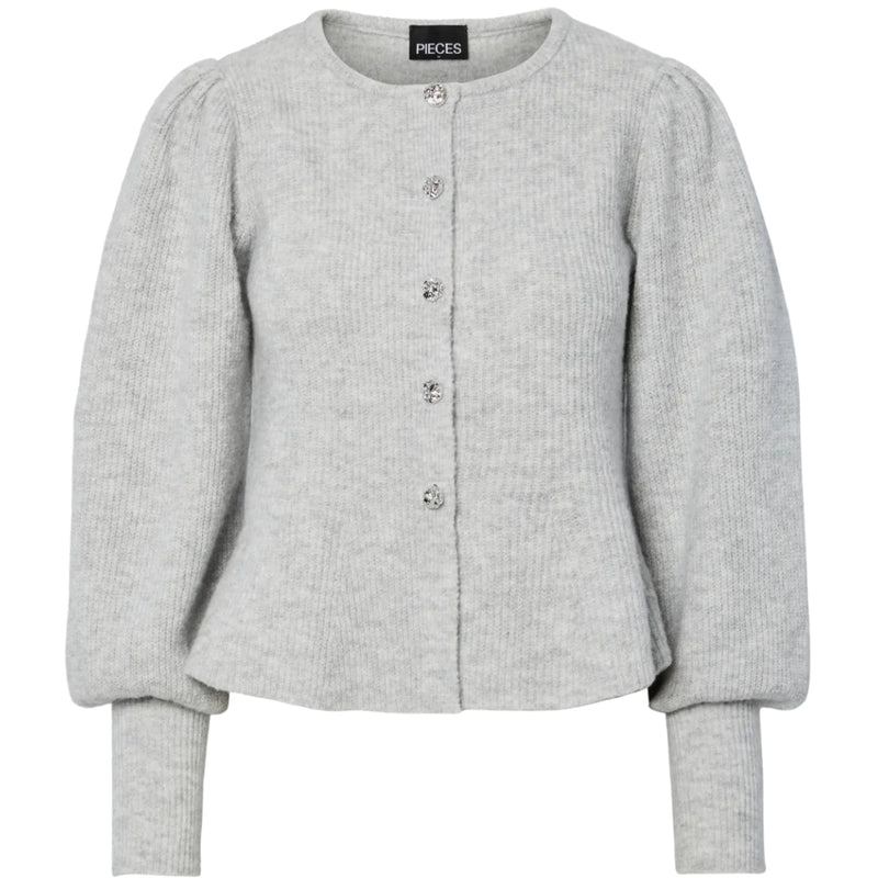 PIECES PIECES DAM KARDIGAN PCANNIE Cardigan Light Grey Melange Silver Buttons