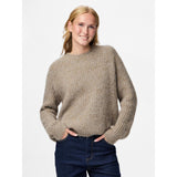 PIECES PIECES Dam Stickad Tröja PCCleo Knit Greige Melange