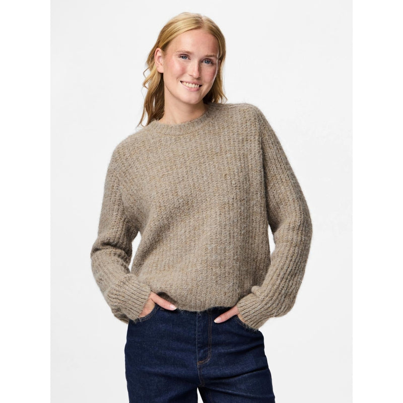 PIECES PIECES Dam Stickad Tröja PCCleo Knit Greige Melange