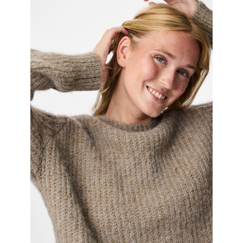 PIECES PIECES Dam Stickad Tröja PCCleo Knit Greige Melange