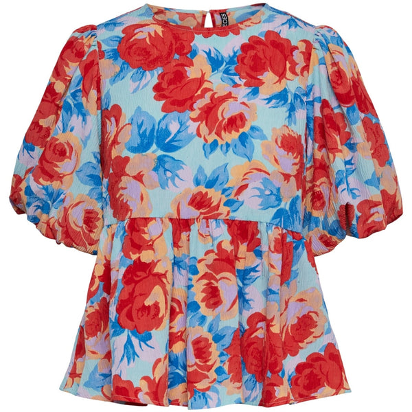 PIECES PIECES X DITTE ESTRUP PCASTA 2/4 TOP D2D Restudsalg Tanager Turquoise Flower