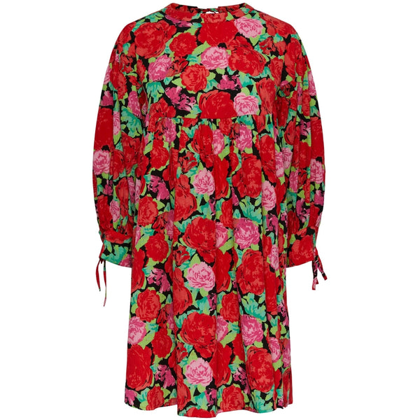 PIECES PIECES X DITTE ESTRUP PCSILLE 3/4 DRESS NEW Restudsalg Black Aop Roses