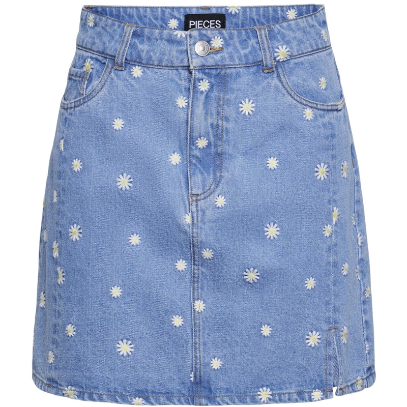 PIECES PIECES dam kjol PCMAY Skirt Medium Blue Denim EMB FLOWERS