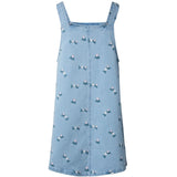 PIECES PIECES dam klänning PCFLORA Dress Light Blue Denim PINK FLOWER EMBROIDERY