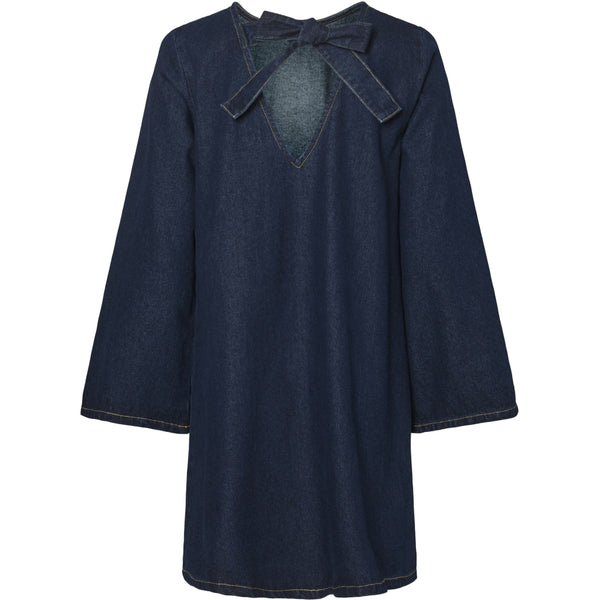PIECES PIECES dam klänning PCOFELIA Dress Medium Blue Denim Black satin bow