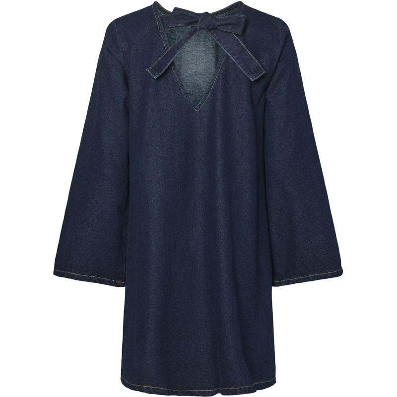 PIECES PIECES dam klänning PCOFELIA Dress Medium Blue Denim Black satin bow
