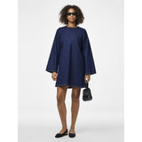 PIECES PIECES dam klänning PCOFELIA Dress Medium Blue Denim Black satin bow