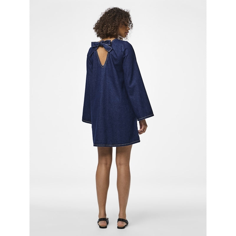 PIECES PIECES dam klänning PCOFELIA Dress Medium Blue Denim Black satin bow
