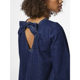 PIECES PIECES dam klänning PCOFELIA Dress Medium Blue Denim Black satin bow