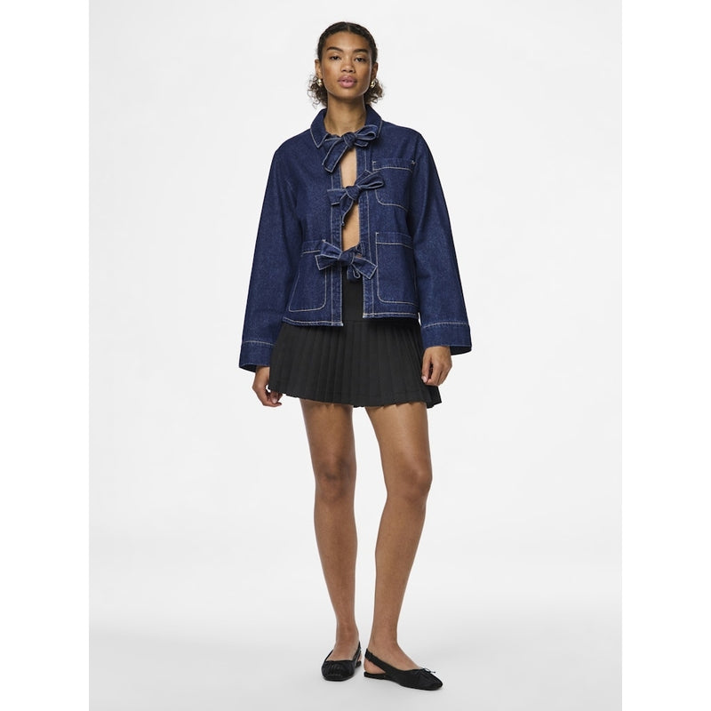 PIECES PIECES dam skjorta PCOFELIA Shirt Medium Blue Denim Black satin bow