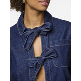 PIECES PIECES dam skjorta PCOFELIA Shirt Medium Blue Denim Black satin bow