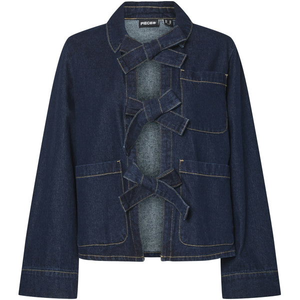 PIECES PIECES dam skjorta PCOFELIA Shirt Medium Blue Denim Black satin bow
