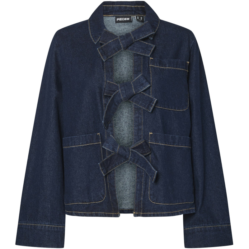 PIECES PIECES dam skjorta PCOFELIA Shirt Medium Blue Denim Black satin bow