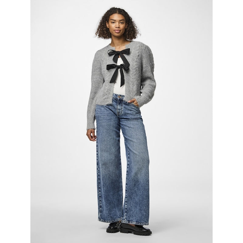 PIECES PIECES dam stickad PCROW Restudsalg Medium Grey Melange Black woven bows