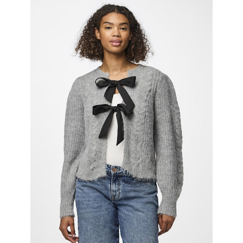 PIECES PIECES dam stickad PCROW Restudsalg Medium Grey Melange Black woven bows