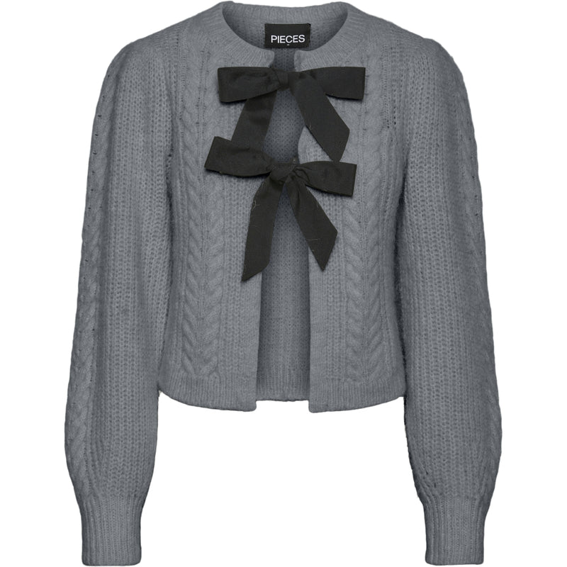 PIECES PIECES dam stickad PCROW Restudsalg Medium Grey Melange Black woven bows