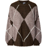 PIECES PIECES dam stickad tröja PCRASMINE Knit Hot Fudge Greige and Birch