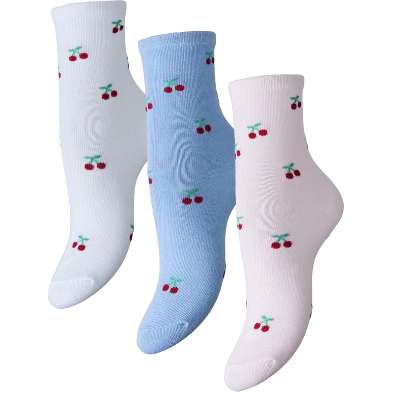 PIECES PIECES dam strumpor PCFAJA Socks Bright White 3 PACK BWHI-LBLUE-PINK