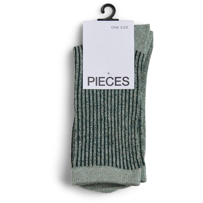 PIECES PIECES dam strumpor PCSEBBY Socks Castor gray stripes darkest spruce