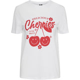 PIECES PIECES dam t-shirt PCCUTIE T-shirt Bright White DELICIOUS CHERRIES