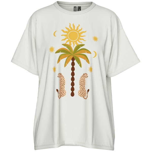 PIECES PIECES dam t-shirt PCHANNAH T-shirt Cloud Dancer Palm/cheetah