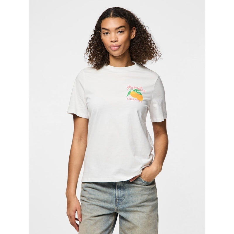 PIECES PIECES dam t-shirt PCSUMMER T-shirt Bright White Print PARADISE ORANGES