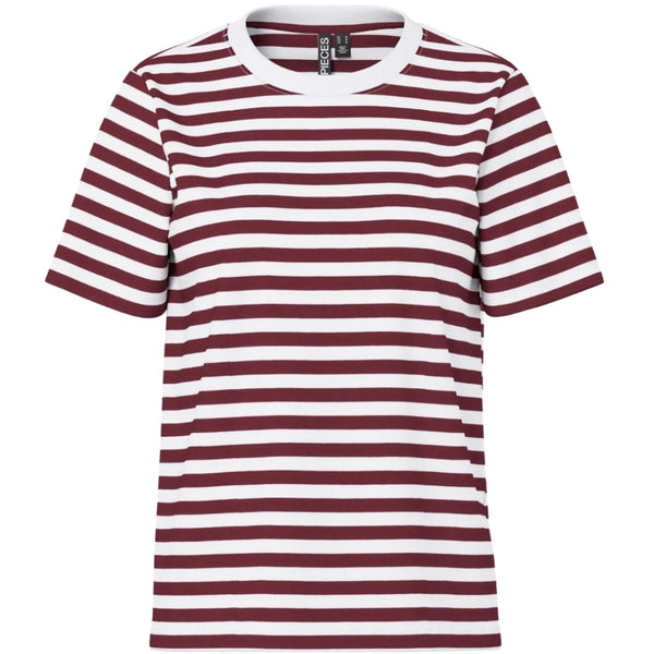 PIECES PIECES dam tee PCRIA T-shirt Tawny Port Stripes Bright White