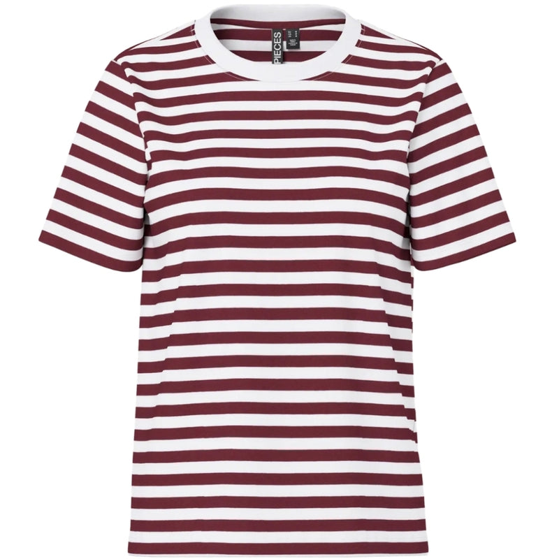 PIECES PIECES dam tee PCRIA T-shirt Tawny Port Stripes Bright White