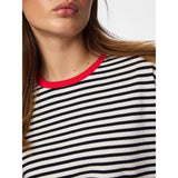 PIECES PIECES dam topp PCSADIE Blouse Cloud Dancer BLACK W FLAME SCARLET NECKLINE
