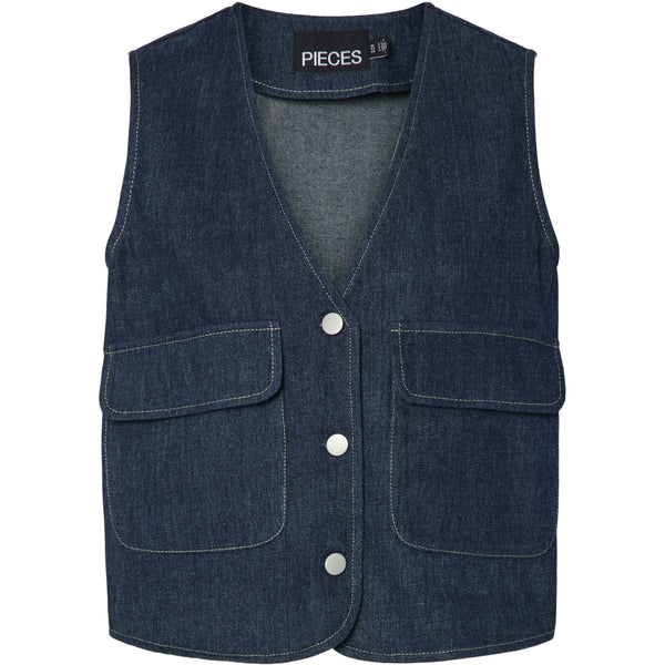 PIECES PIECES dam väst PCFABIA PRE-ORDER Vest Dark Blue Denim