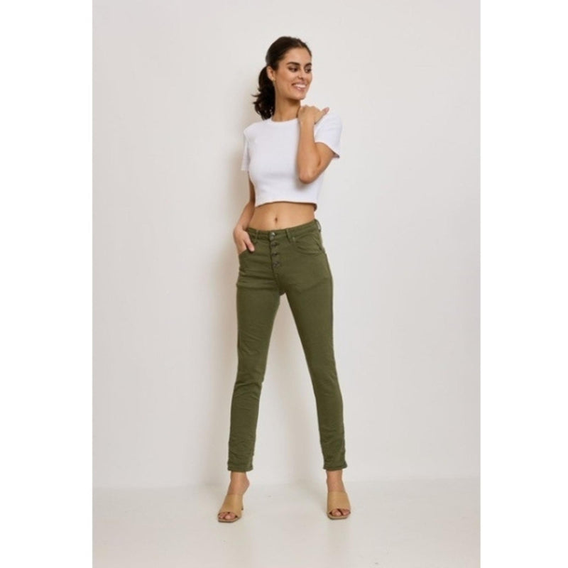 Place du Jour PLACE DU JOUR Dam byxor 90109 Jeans Dark Khaki