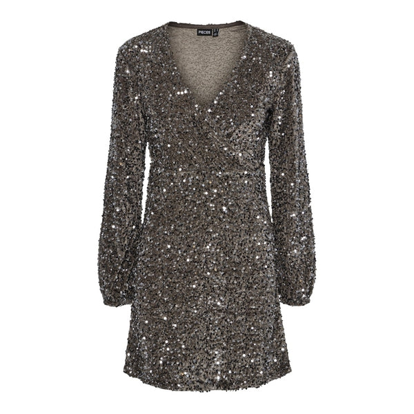 PIECES Pieces dam klänning PCKAM Dress Morel Silver sequins