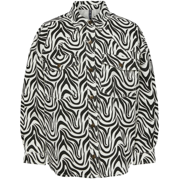 PIECES Pieces denim skjorta PCNURSEL Restudsalg Bright White Black Zebra