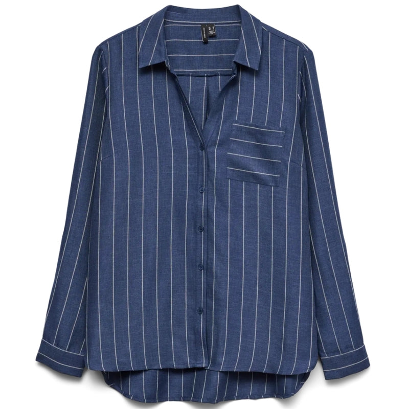 Vero Moda VERO MODA DAMSKJORTA VMODETTE Shirt Dark Denim Stripes White