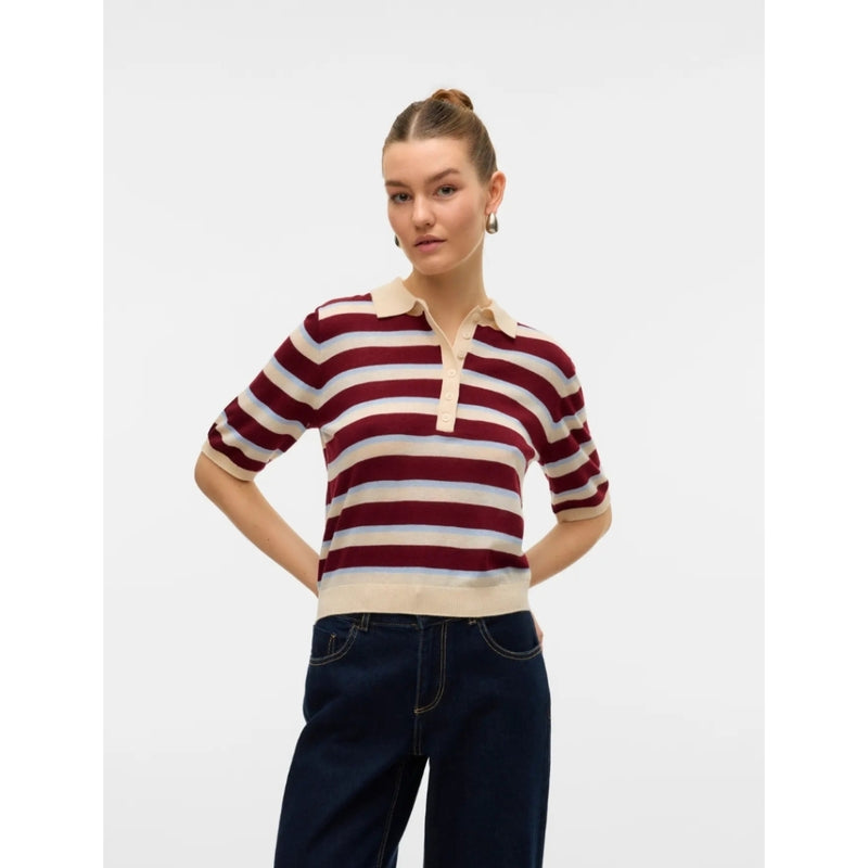 Vero Moda VERO MODA DAM POLO AWSIKITA Top Birch Stripes Zinfandel