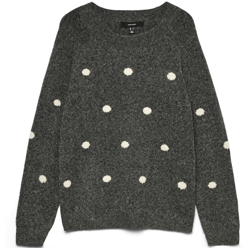 Vero Moda VERO MODA DAM STICKAD TRÖJA VMDOFFY Knit Dark Grey Melange White Dots