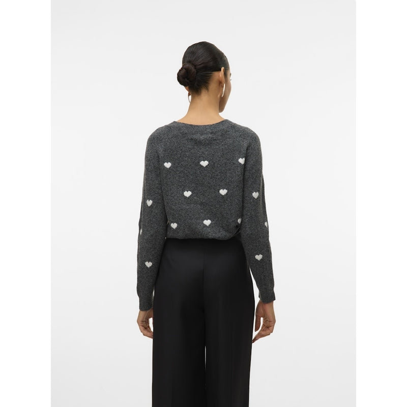 Vero Moda VERO MODA DAM STICKAD TRÖJA VMDOFFY Knit Dark Grey Melange White Hearts