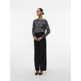 Vero Moda VERO MODA DAM STICKAD TRÖJA VMDOFFY Knit Dark Grey Melange White Hearts