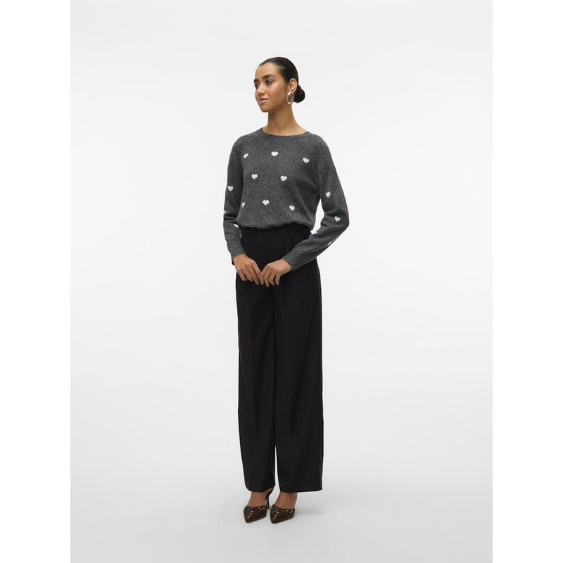 Vero Moda VERO MODA DAM STICKAD TRÖJA VMDOFFY Knit Dark Grey Melange White Hearts