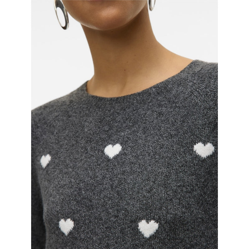Vero Moda VERO MODA DAM STICKAD TRÖJA VMDOFFY Knit Dark Grey Melange White Hearts