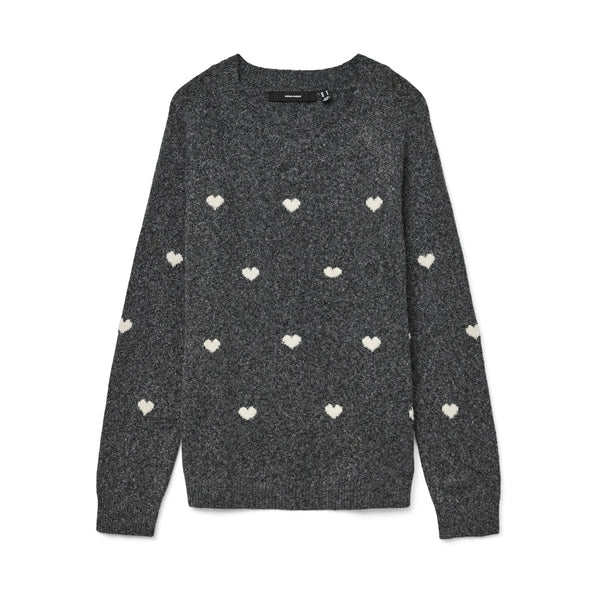 Vero Moda VERO MODA DAM STICKAD TRÖJA VMDOFFY Knit Dark Grey Melange White Hearts
